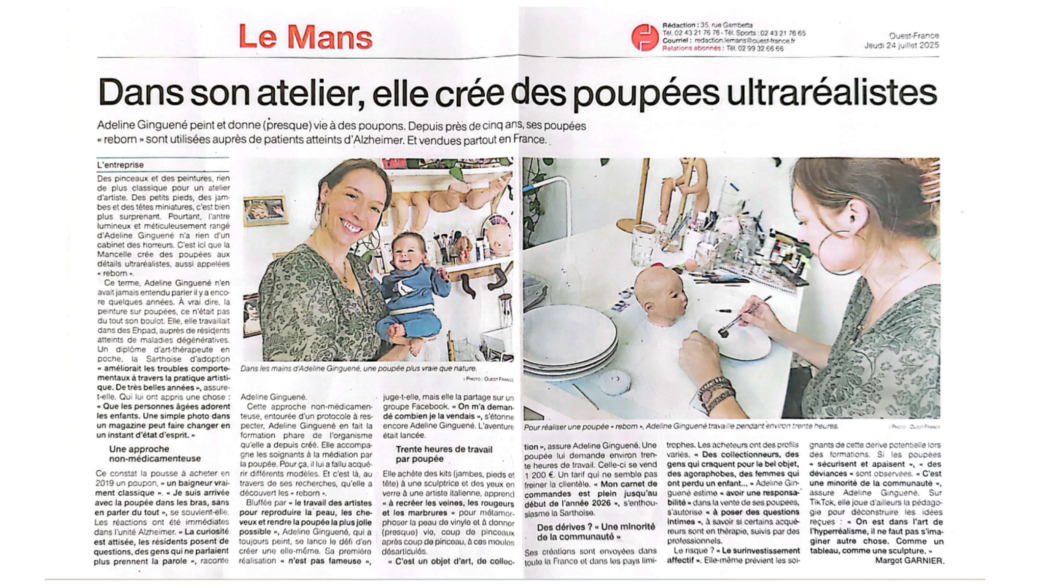 Article sur l'artiste Adeline Ginguené dans son atelier de poupées reborn